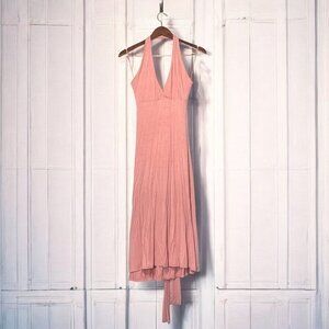 Bordeaux Halter Neck Dress With Oversize Ties At Waist Pale Pink Jersey Sz Med
